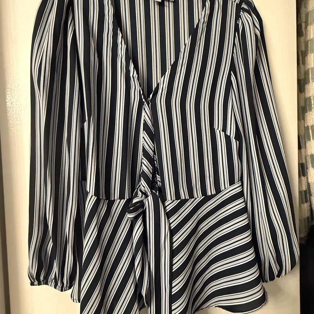 LOFT Blue and White Striped Wrap Blouse